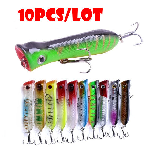 10 Piece Top Water Popper Lures 80mm 11.5g