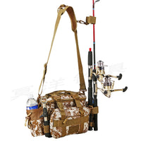 Fish Tackle Bag With Multiple Compartments and Rod Holder